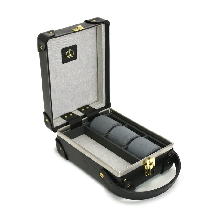 Centenary · 3-Slot Watch Case | Black/Black/Gold - GLOBE-TROTTER