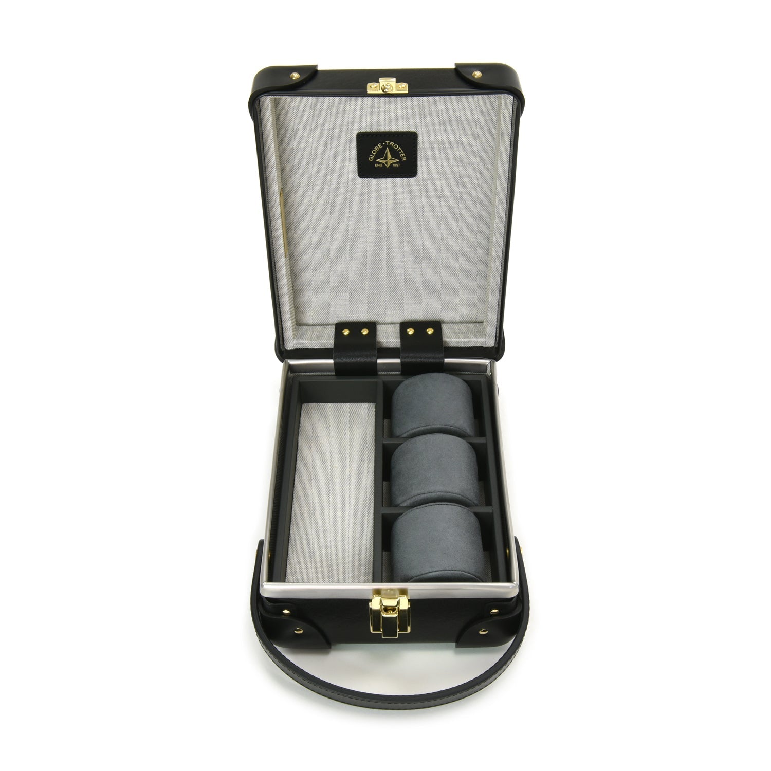 Centenary · 3-Slot Watch Case | Black/Black/Gold - GLOBE-TROTTER